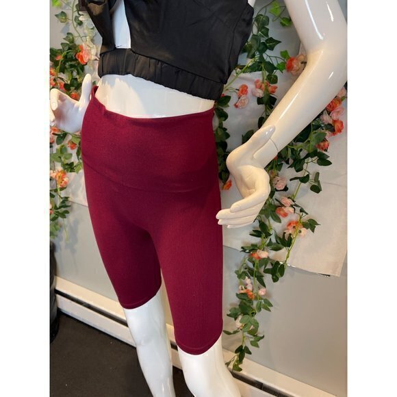 Bozzolo Seamless Rib Tummy Tuck Biker Wide Waistband Shorts Wine Size S/M RefFNB - Picture 8 of 10